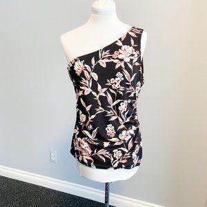 WHBM Asymmetrical Black Mauve Blush White Floral Tank NWT